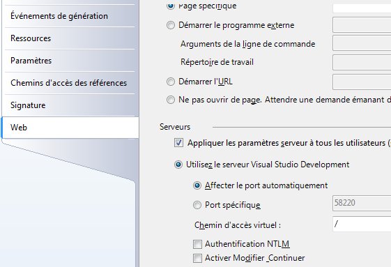Activer l'authentification NTLM pour le serveur de développement ASP.NET