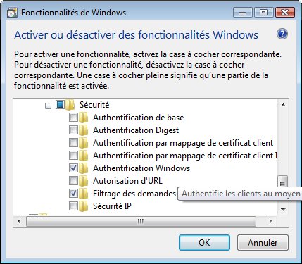 Activer les fonctionnalités IIS de Windows